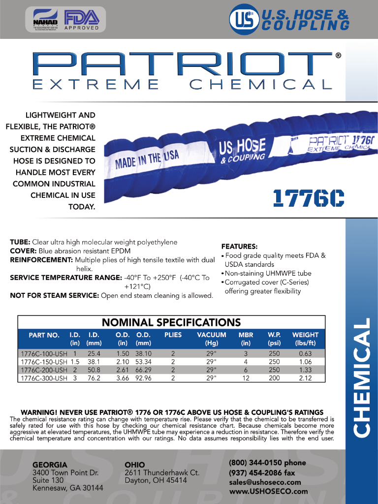 Patriot 1776C Chemical Hose Spec Sheet